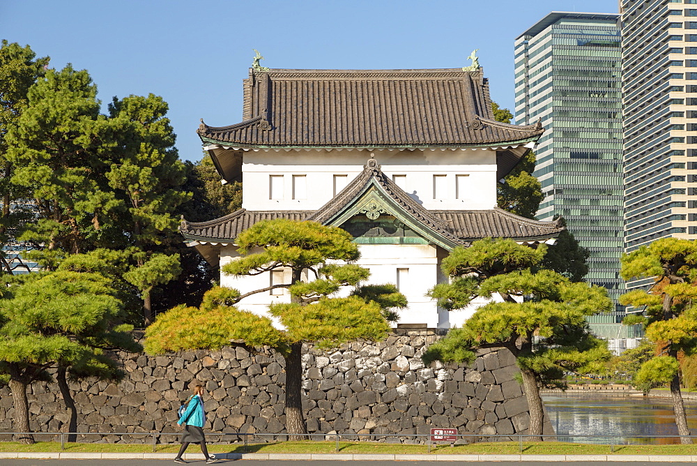 Moat and walls of Imperial Palace, Tokyo, Honshu, Japan, Asia