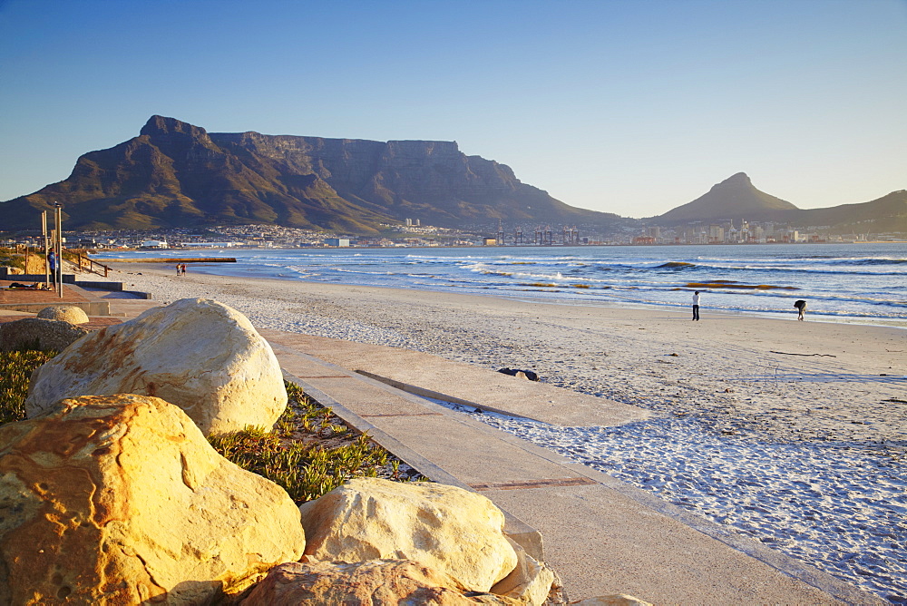 View of Table Mountain from Milnerton beach, Cape Town, Western Cape, South Africa, Africa