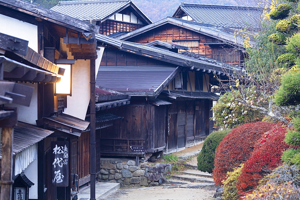 Traditional buildings on Nakasendo Way, Tsumago, Gifu Prefecture, Honshu, Japan, Asia