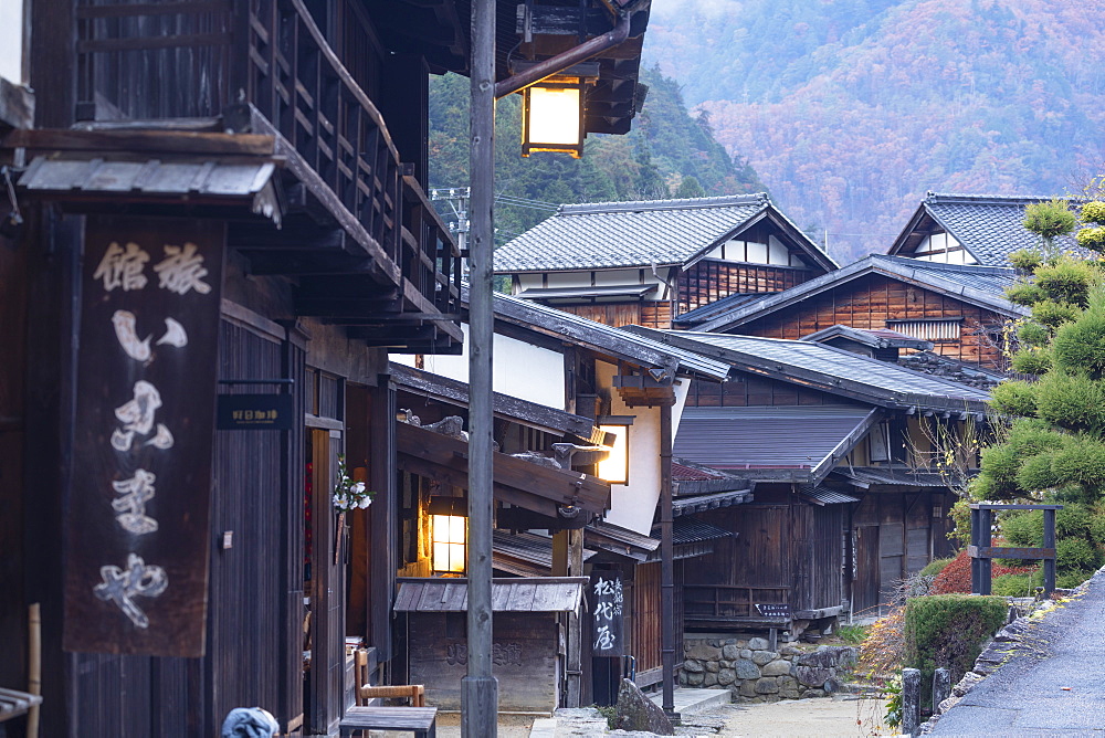 Traditional buildings on Nakasendo Way, Tsumago, Gifu Prefecture, Honshu, Japan, Asia