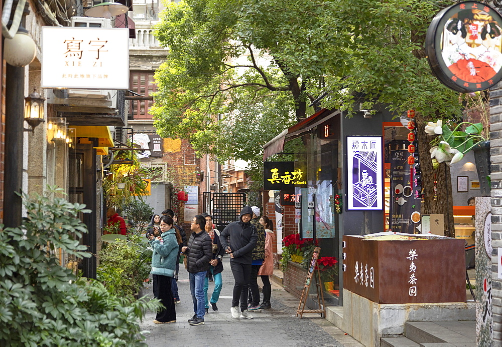 People walking around alleyways of Tianzifang, Shanghai, China, Asia