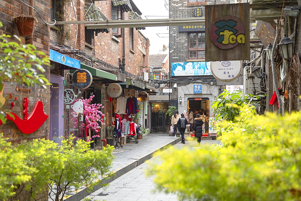 People walking around alleyways of Tianzifang, Shanghai, China, Asia