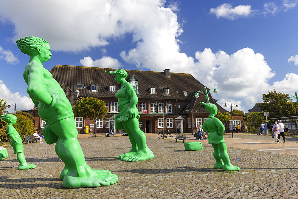 Sculptures outside Westerland train station, Sylt, Schleswig Holstein, Germany