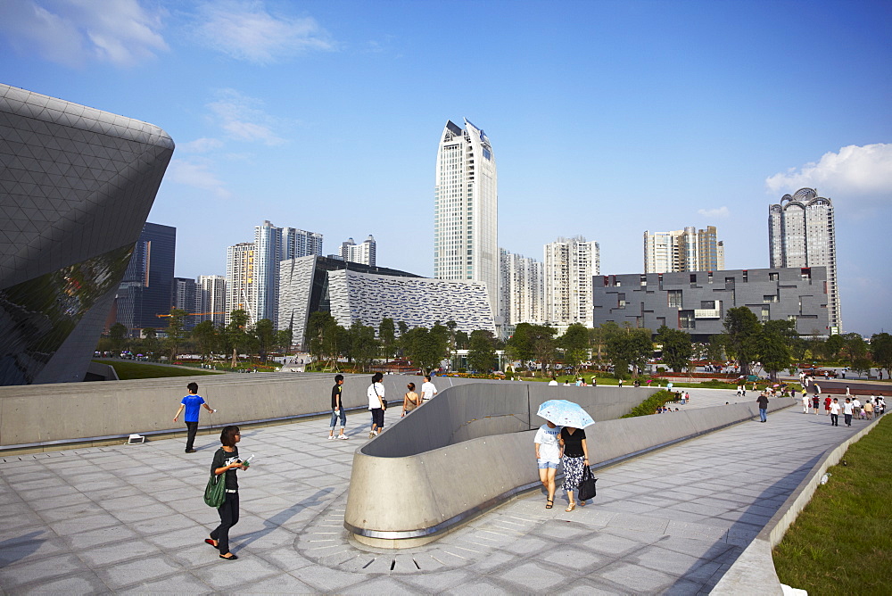 People walking in Zhujiang New Town area, Guangzhou, Guangdong, China, Asia