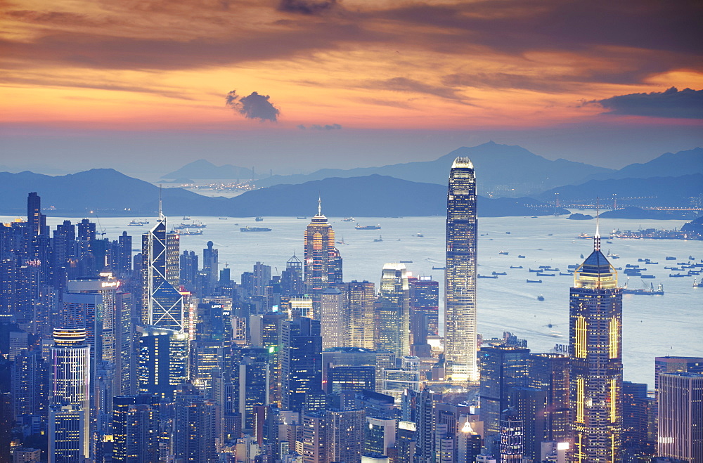 Hong Kong Island skyline at sunset, Hong Kong, China, Asia