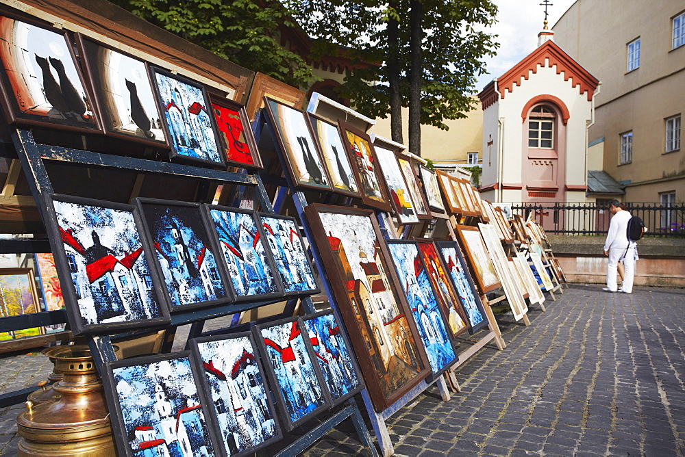 Paintings for sale at Craft Market, Vilnius, Lithuania, Baltic States, Europe