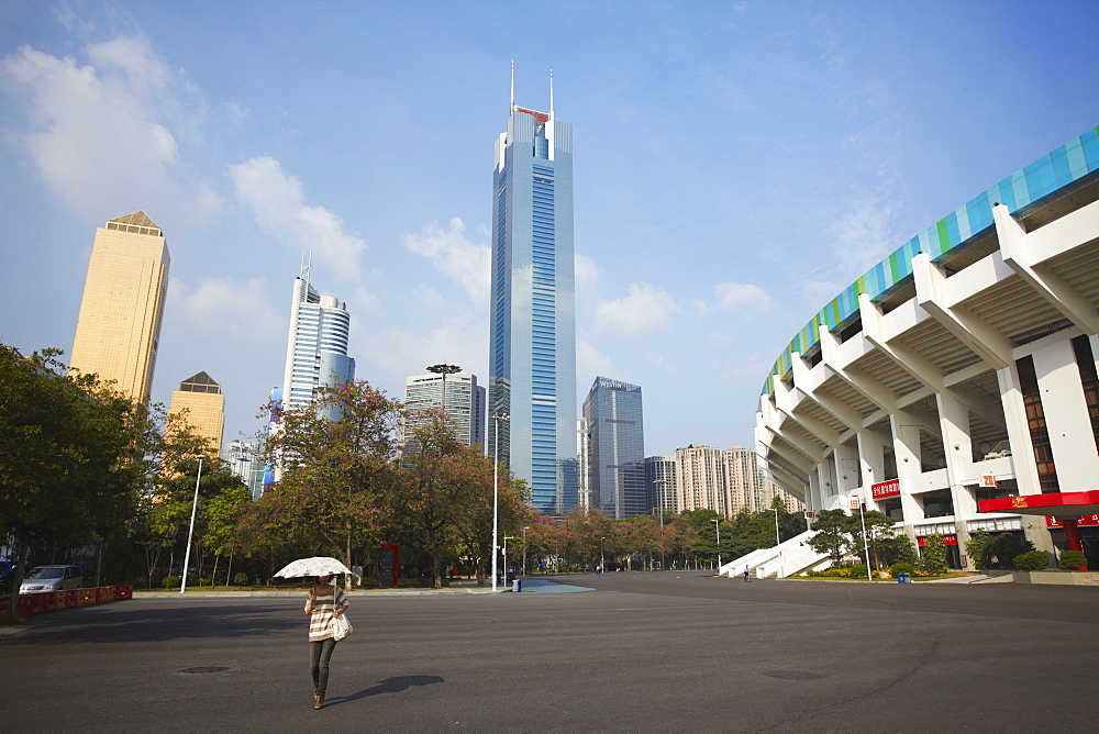 CITIC Plaza and Tianhe stadium, Tianhe, Guangzhou, Guangdong Province, China, Asia