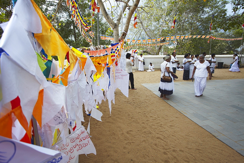 People praying at Sri Maha Bodhi (sacred bodhi tree), Anuradhapura, UNESCO World Heritage Site, North Central Province, Sri Lanka, Asia