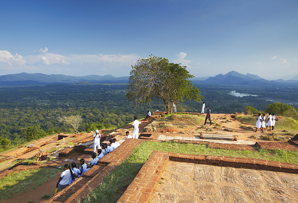 School children at summit of Sigiriya, UNESCO World Heritage Site, North Central Province, Sri Lanka, Asia