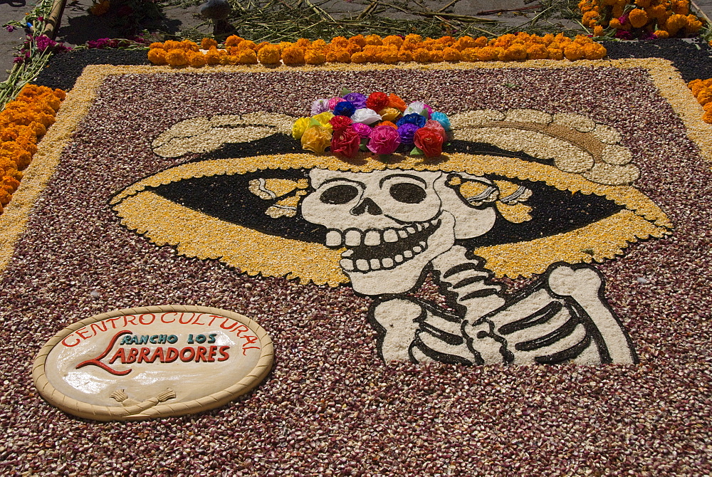 Decorations for the Day of the Dead festival, Plaza Principal, San Miguel de Allende, Guanajuato, Mexico, North America