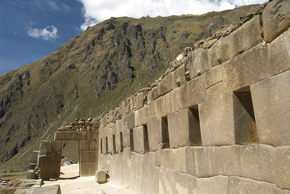 Ancient doorway to enter the top of the Inca ruins of Ollantaytambo, The Sacred Valley, Peru, South America