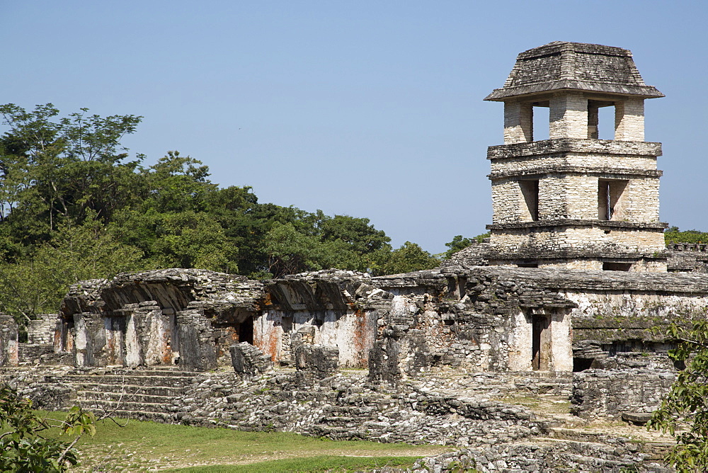 The Palace with Tower, Palenque Archaeological Park, UNESCO World Heritage Site, Palenque, Chiapas, Mexico, North America