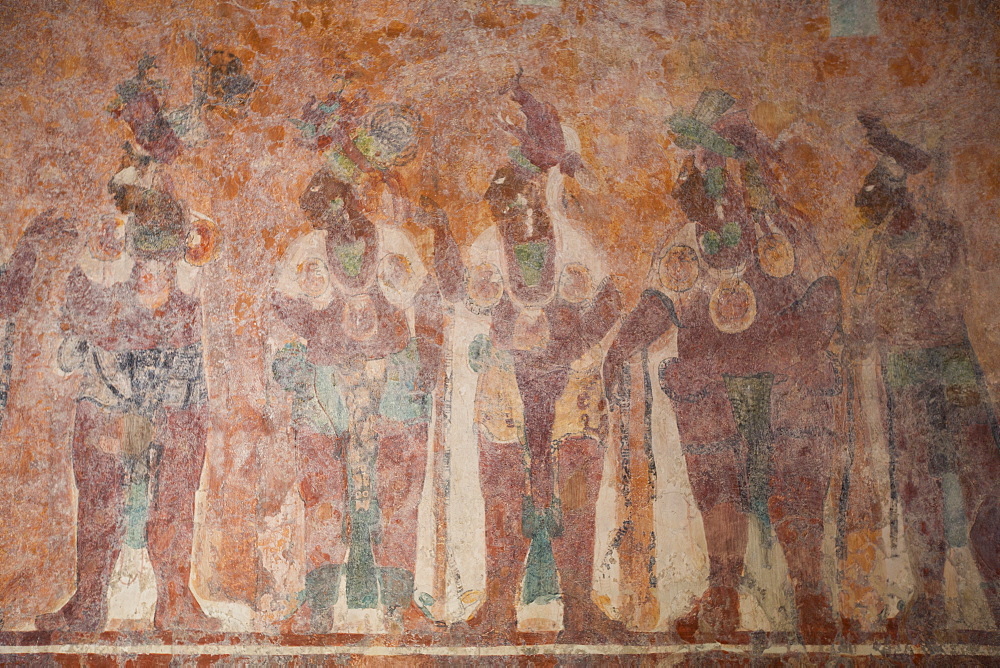 Murals, Room 1, Building 1, Mayan Archaeological Site, Bonampak, Chiapas, Mexico, North America