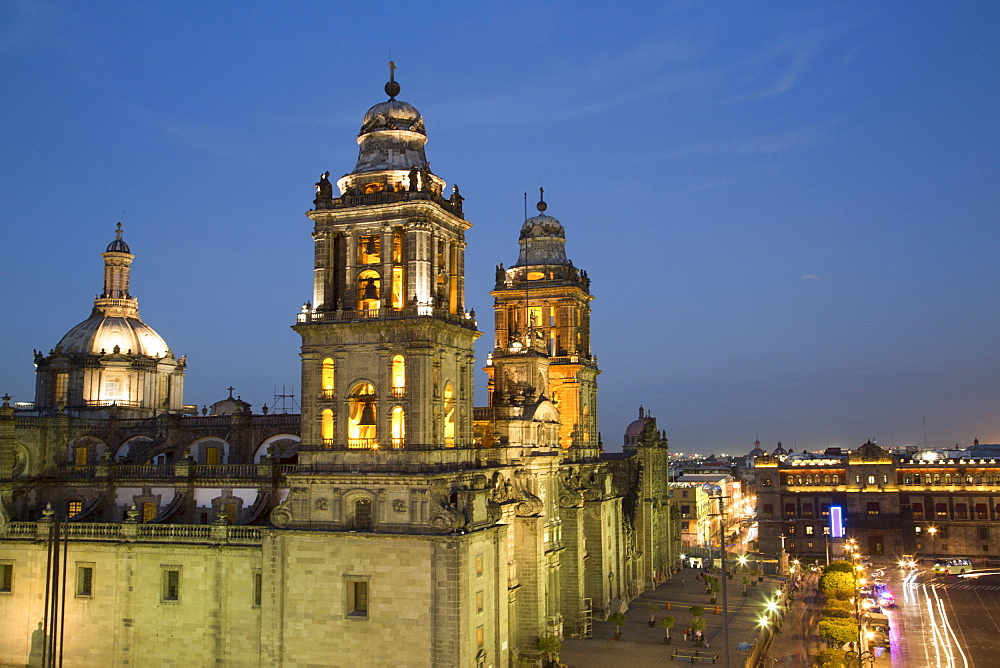 Metropolitan Cathedral in the evening. Mexico City, Mexico, North America