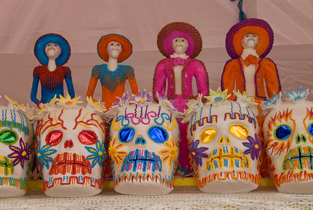 Sugar skull decorations for the Day of the Dead festival, San Miguel de Allende, Guanajuato, Mexico, North America