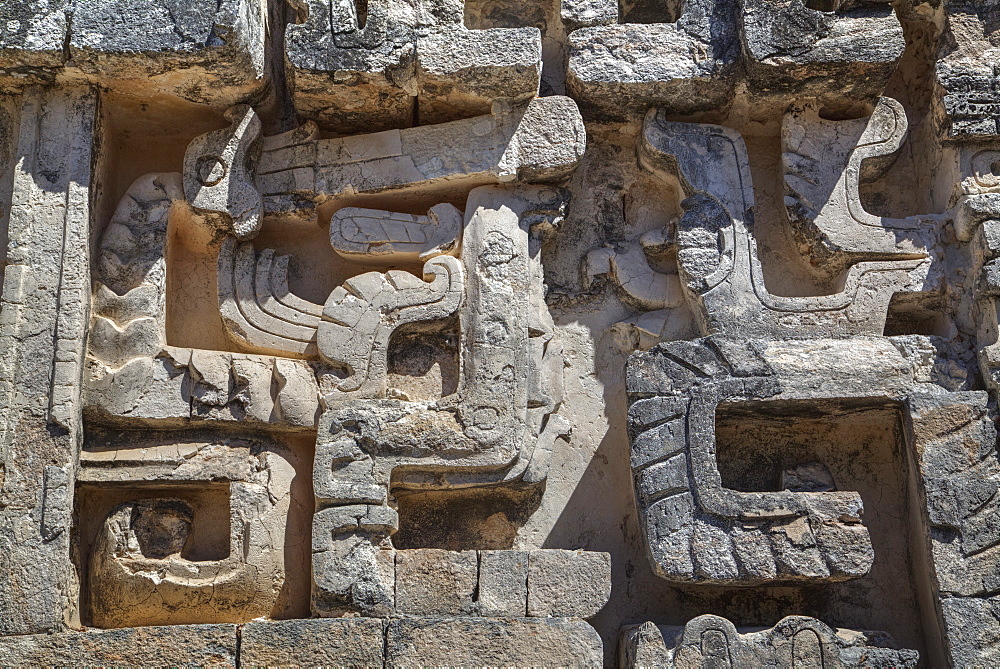 Stone carvings, Structure II, Hochob, Mayan archaeological site, Chenes style, Campeche, Mexico, North America