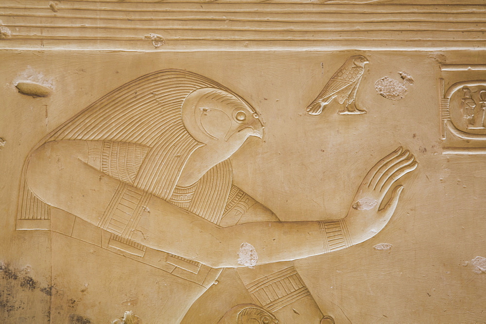 Bas-relief of the God Horus, Temple of Seti I, Abydos, Egypt, North Africa, Africa