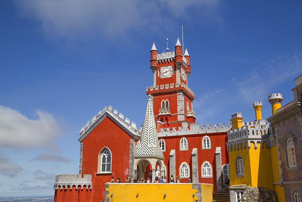 Chapel in foreground and clocktower in background, Penna National Palace, Sintra, UNESCO World Heritage Site, Portugal, Europe