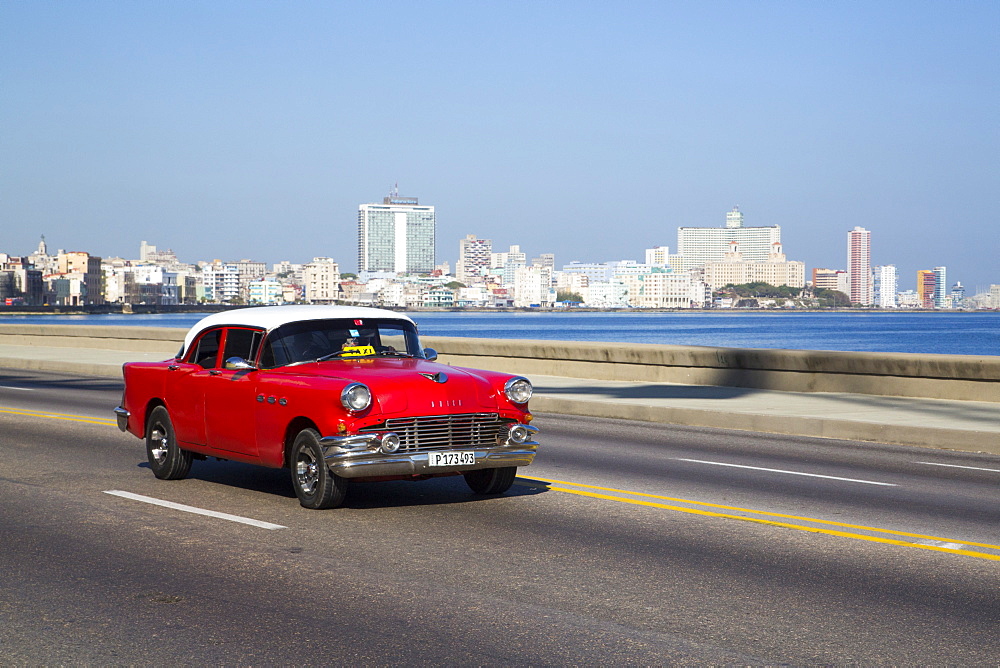 Vintage 1956 Buick on the Malecon, Centro Habana, Havana, Cuba, West Indies, Central America