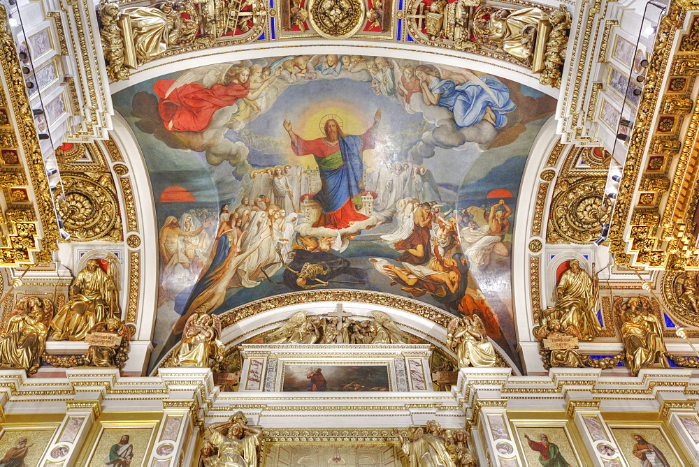 Interior walls and ceiling, St. Isaac's Cathedral, UNESCO World Heritage Site, St. Petersburg, Russia, Europe