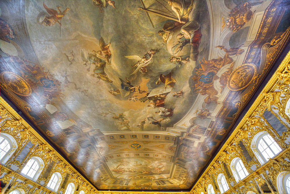 Ceiling paintings, The Great Hall, Catherine Palace, Tsarskoe Selo, Pushkin, UNESCO World Heritage Site, Russia, Europe