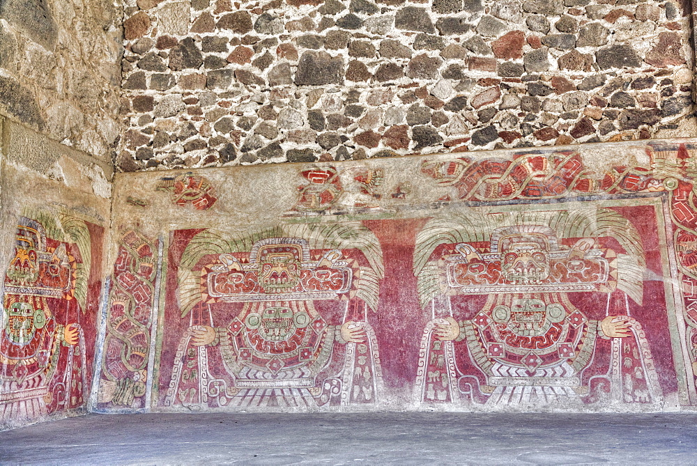 Wall Mural of the Jade Goddess (Thaloc), Palace of Tetitla, Teotihuacan Archaeological Zone, UNESCO World Heritage Site, State of Mexico, Mexico, North America