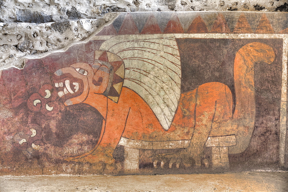 Wall Mural of Jaguar, Palace of Tetitla, Teotihuacan Archaeological Zone, UNESCO World Heritage Site, State of Mexico, Mexico, North America