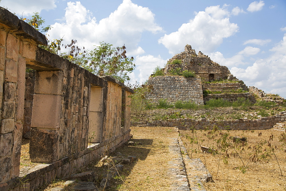 Mayan Ruins, Structure MA-9 in background, Oxkintok Archaeological Zone, 300 to 1050 AD, Yucatan, Mexico, North America