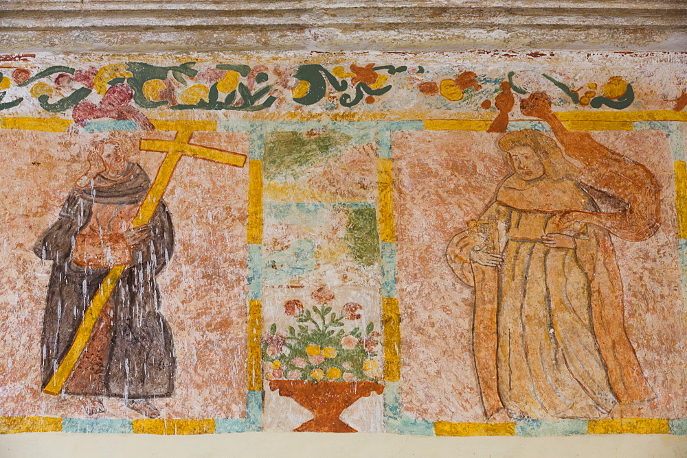 Original frescoes, Former Convent, Church of San Pedro Y San Pablo, 1650, Teabo, Route of the Convents, Yucatan, Mexico, North America