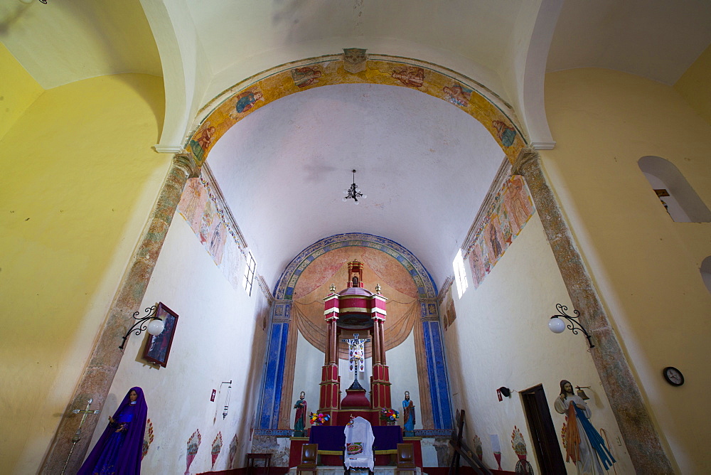 Original frescoes, Former Convent, Church of San Pedro Y San Pablo, 1650, Teabo, Route of the Convents, Yucatan, Mexico, North America