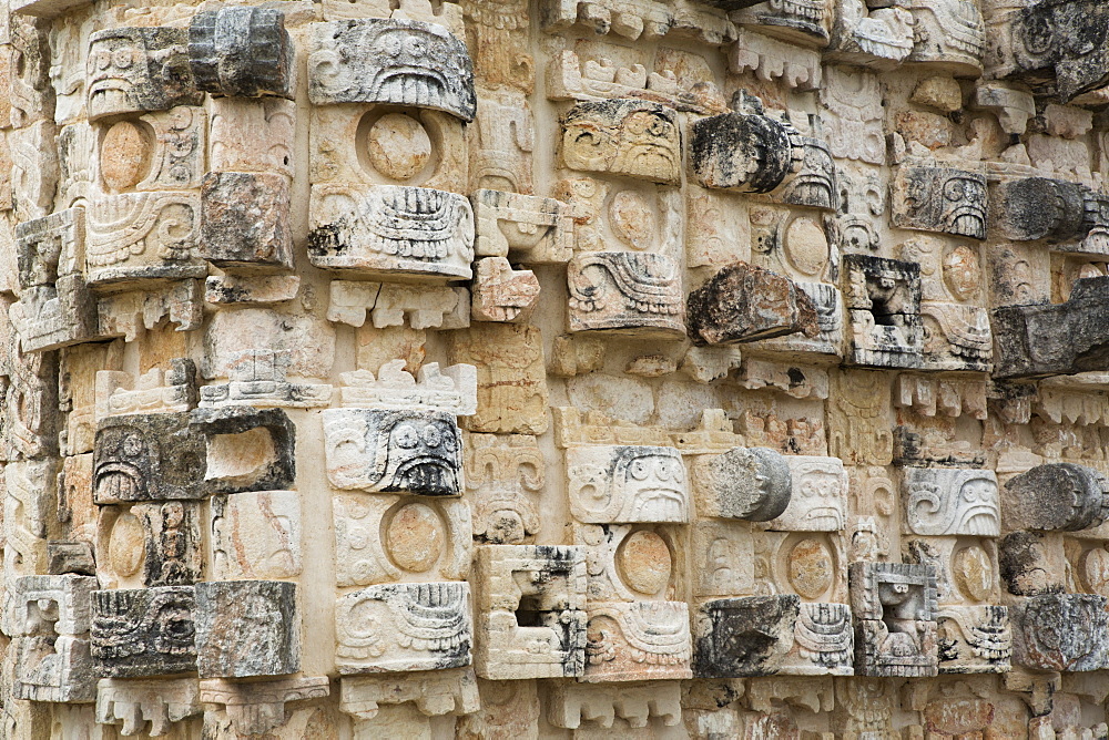 Palace of the Masks (Codz Poop), Kabah Archaeological Site, Mayan Ruins, Puuc style, Yucatan, Mexico, North America