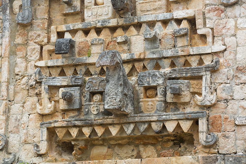 Chac Rain God Stone Mask, Palace, Xlapak Archaeological Site, Mayan Ruins, Puuc style, Yucatan, Mexico, North America