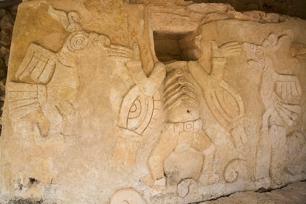 Stucco reliefs, Castle of Kukulcan, Mayan Ruins, Mayapan Archaeological Site, Yucatan, Mexico, North America