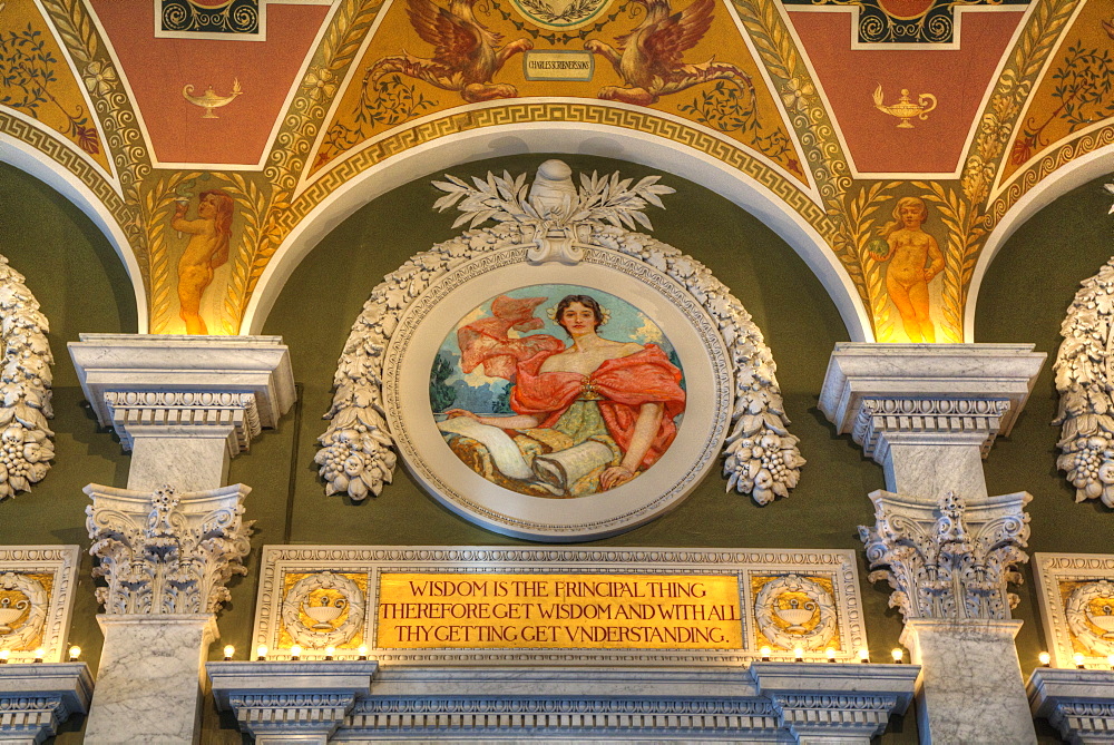 Ceiling and walls, Mezzanine of the Great Hall, Library of Congress, Washington D.C., United States of America, North America