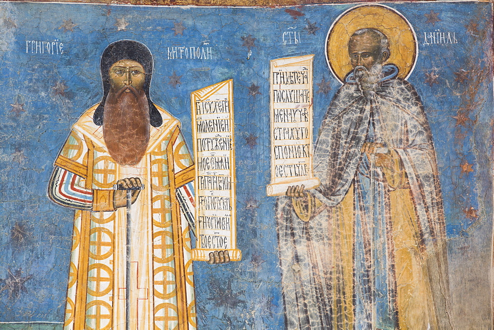 Fresco of Mitropoli and St. Daniel, Voronet Monastery, 1487, UNESCO World Heritage Site, Gura Humorului, Suceava County, Romania, Europe