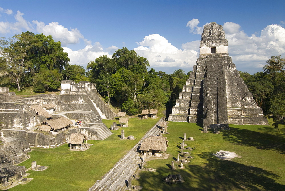 Temple No. 1 (Jaguar Temple) with North Acropolis on the left, Tikal, UNESCO World Heritage Site, Tikal National Park, Peten, Guatemala, Central America