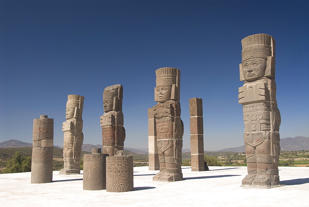 Atlantes warrior statues, Temple of Quetzalcoatl, Tula, the probable capital of Toltec civilization, Archaeological Zone, Tula de Allende, Hidalgo, Mexico, North America