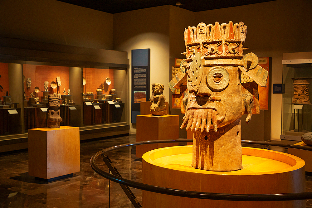 Dios del Agua in foreground, right, 900-1550 AD, from Puebla Area, National Museum of Anthropology, Mexico City, Mexico, North America