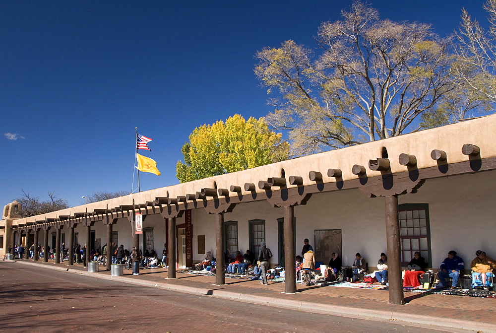 Pueblo Indians selling their wares at the Palace of Governors, built in 1610, Santa Fe, New Mexico, United States of America, North America