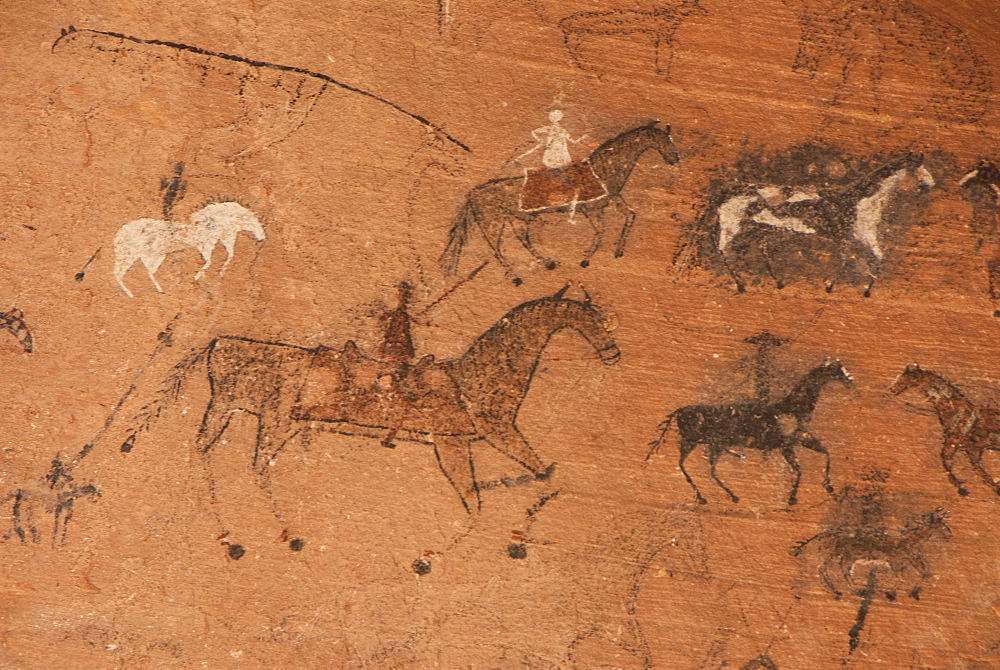 Canyon de Chelly National Monument, Blue Bull Cave, pictographs, Arizona, United States of America, North America