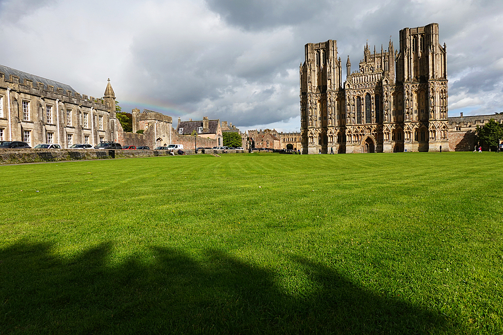 Wells Cathedral, a 12th Century Anglican cathedral in Wells, Somerset, England, dedicated to St Andrew the Apostle. It is the seat of the Bishop of Bath and Wells.