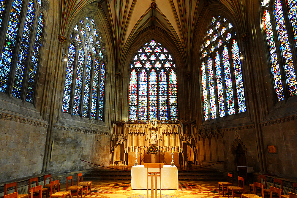 Wells Cathedral, a 12th century Anglican cathedral dedicated to St. Andrew the Apostle, seat of the Bishop of Bath and Wells, Wells, Somerset, England, United Kingdom, Europe