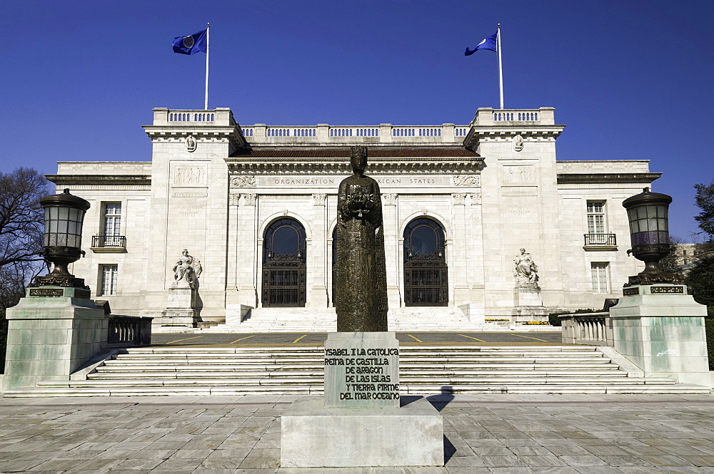 Statue of Queen Isabella of Spain outside the headquarters of the Organization of American States (OAS), Washington, D.C., United States of America, North America