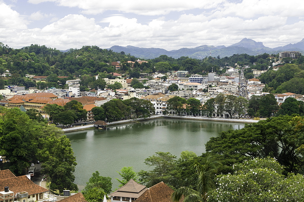 View of the lake and town of Kandy, Sri Lanka, Asia