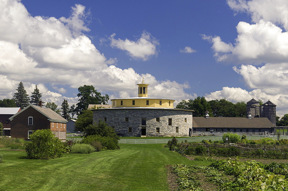 Round stone barn built in 1826 in the Hancock Shaker Village, Hancock, Massachusetts, New England, United States of America, North America