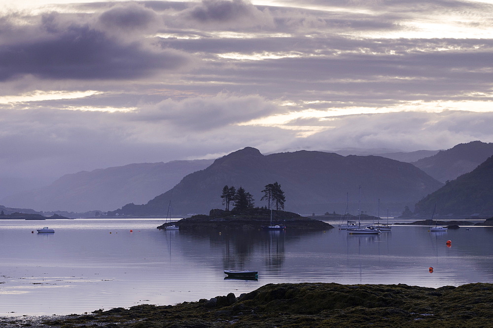 Dawn view of Plockton and Loch Carron near the Kyle of Lochalsh in the Scottish Highlands, Scotland, United Kingdom, Europe