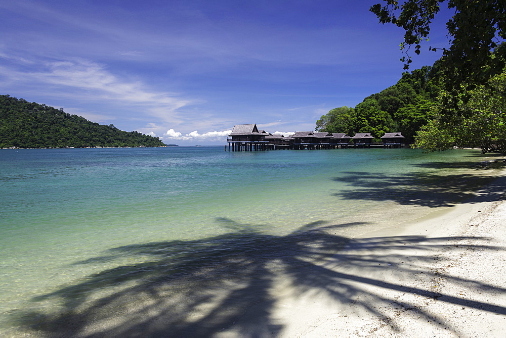 Beach and villas at the luxury resort and spa of Pangkor Laut, Malaysia, Southeast Asia, Asia