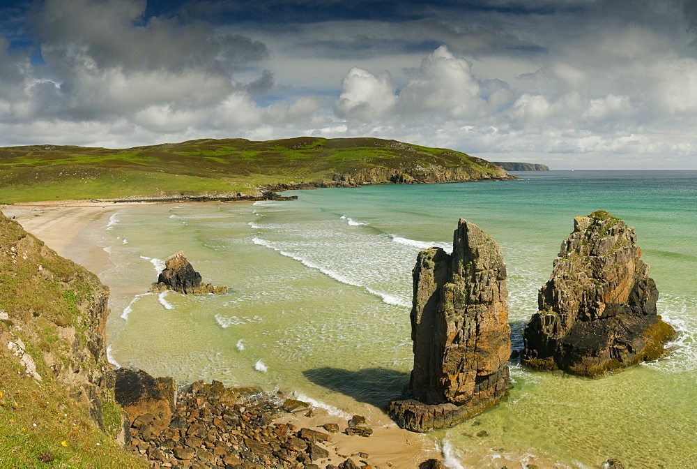 Sea stacks on Garry Beach, Tolsta, Isle of Lewis, Outer Hebrides, Scotland, United Kingdom, Europe