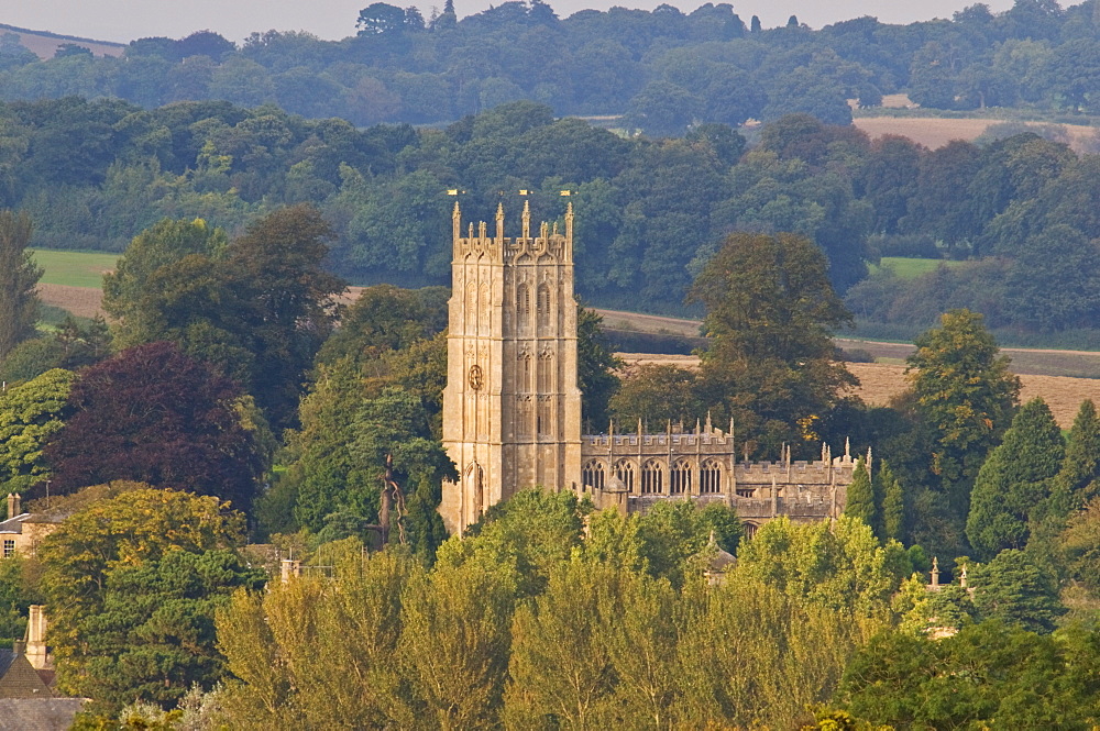 View of the church of St. James and the town of Chipping Camden, Gloucestershire, England, United Kingdom, Europe