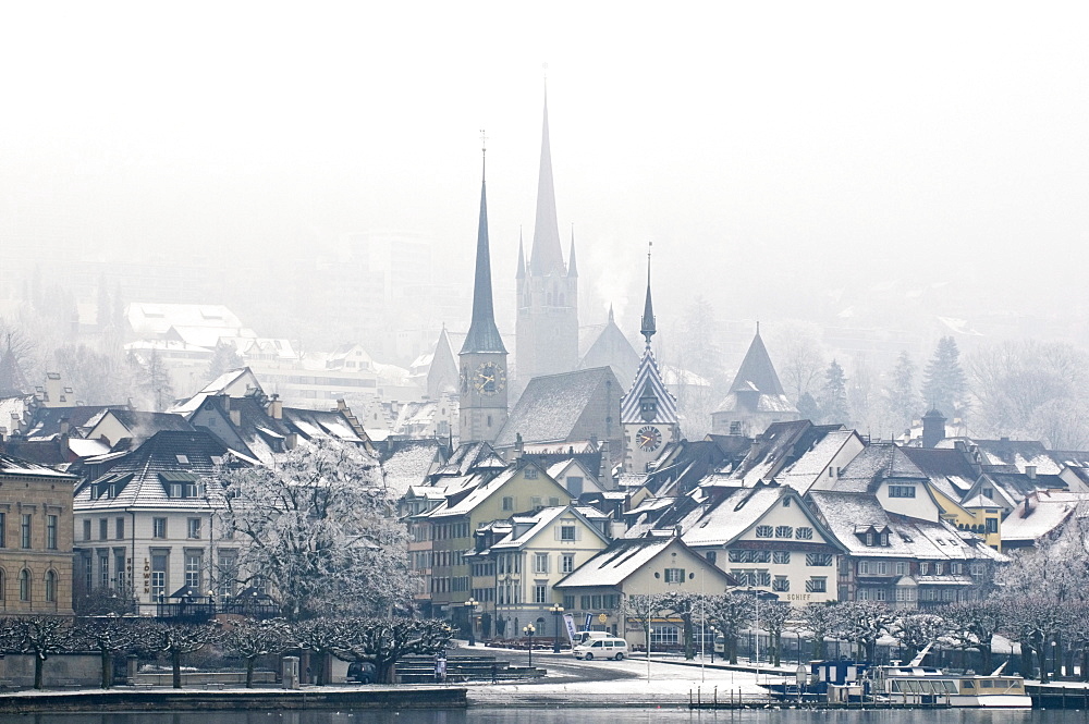 The town of Zug on a misty winter's day, Switzerland, Europe